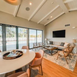 a poolside lounge area