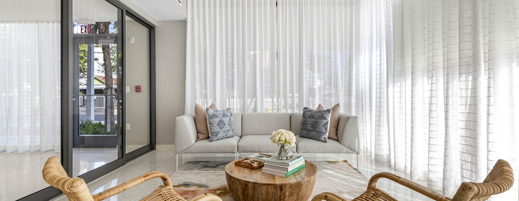 a room with a table and chairs