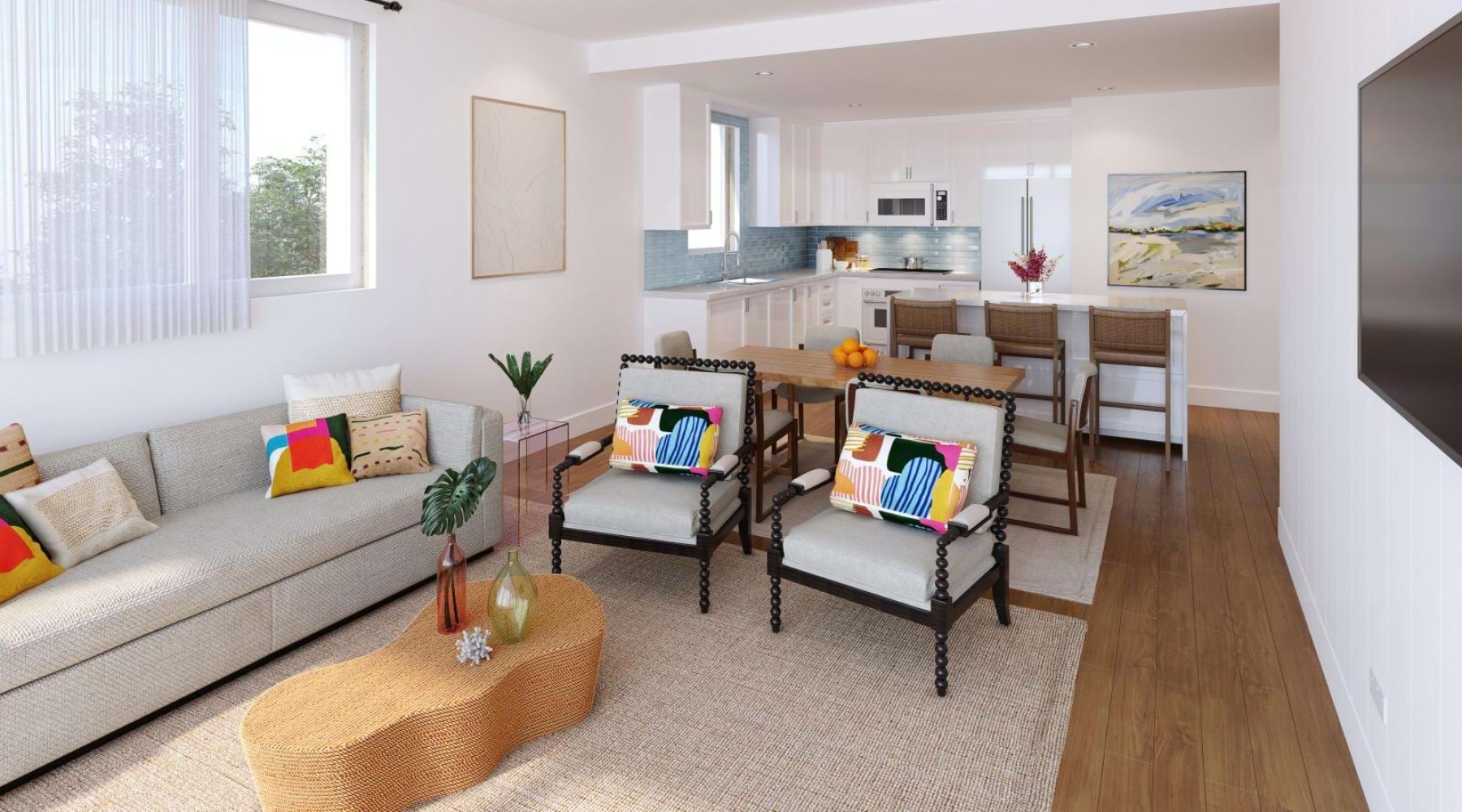 a living room with a large window